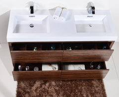 KubeBath Bliss 60 in. Double Sink Free Standing Modern Bathroom Vanity - Walnut, FMB60D-WNT