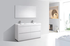 KubeBath Bliss 60 in. Double Sink Free Standing Modern Bathroom Vanity - High Gloss White, FMB60D-GW