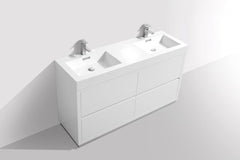 KubeBath Bliss 60 in. Double Sink Free Standing Modern Bathroom Vanity - High Gloss White, FMB60D-GW