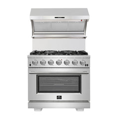 Forno Appliance Package - 36 Inch Dual Fuel Range, Wall Mount Range Hood, Microwave Drawer, Dishwasher, AP-FFSGS6156-36-6