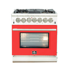 Forno 30 Inch Professional Freestanding Dual Fuel Range in Red, FFSGS6187-30RED