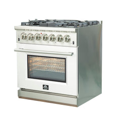 Forno 30 Inch Professional Freestanding Dual Fuel Range in White, FFSGS6187-30WHT