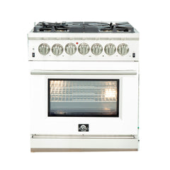 Forno 30 Inch Professional Freestanding Dual Fuel Range in White, FFSGS6187-30WHT