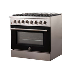 Forno 36 Inch Professional Freestanding Dual Fuel Range in Black, FFSGS6156-36BLK