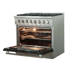 Forno 36 Inch Professional Freestanding Dual Fuel Range in Black, FFSGS6156-36BLK