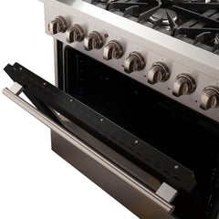 Forno 36 Inch Professional Freestanding Dual Fuel Range in Black, FFSGS6156-36BLK