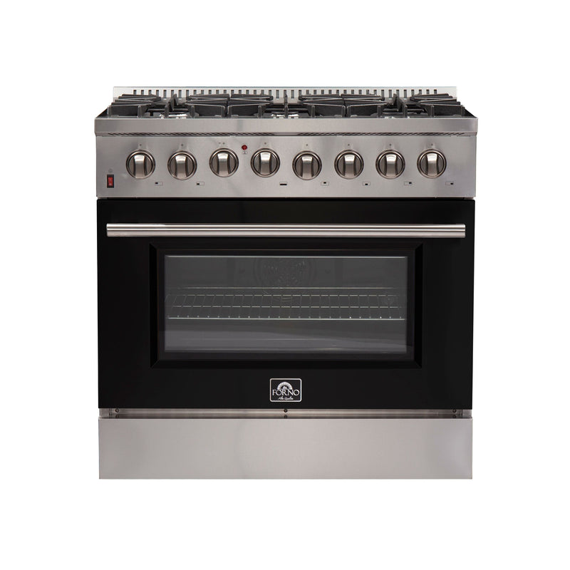 Forno 36 Inch Professional Freestanding Dual Fuel Range in Black, FFSGS6156-36BLK