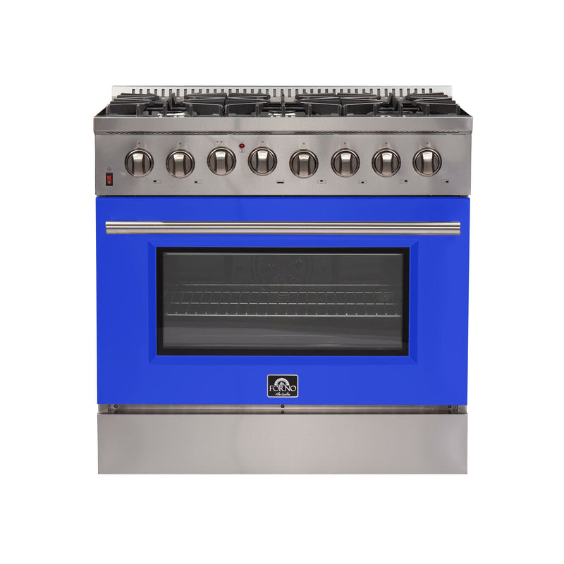 Forno 36 Inch Professional Freestanding Dual Fuel Range in Blue, FFSGS6156-36BLU