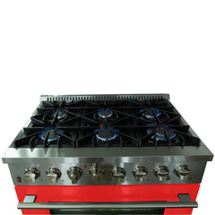 Forno 36 Inch Professional Freestanding Dual Fuel Range in Red, FFSGS6156-36RED