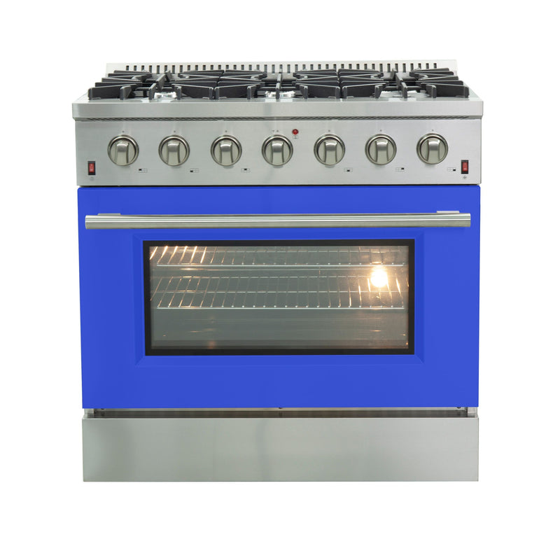 Forno 36 Inch Galiano Professional Freestanding Gas Range in Blue, FFSGS6244-36BLU