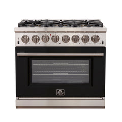 Forno 36 Inch Professional Freestanding Dual Fuel Range in Black, FFSGS6187-36BLK