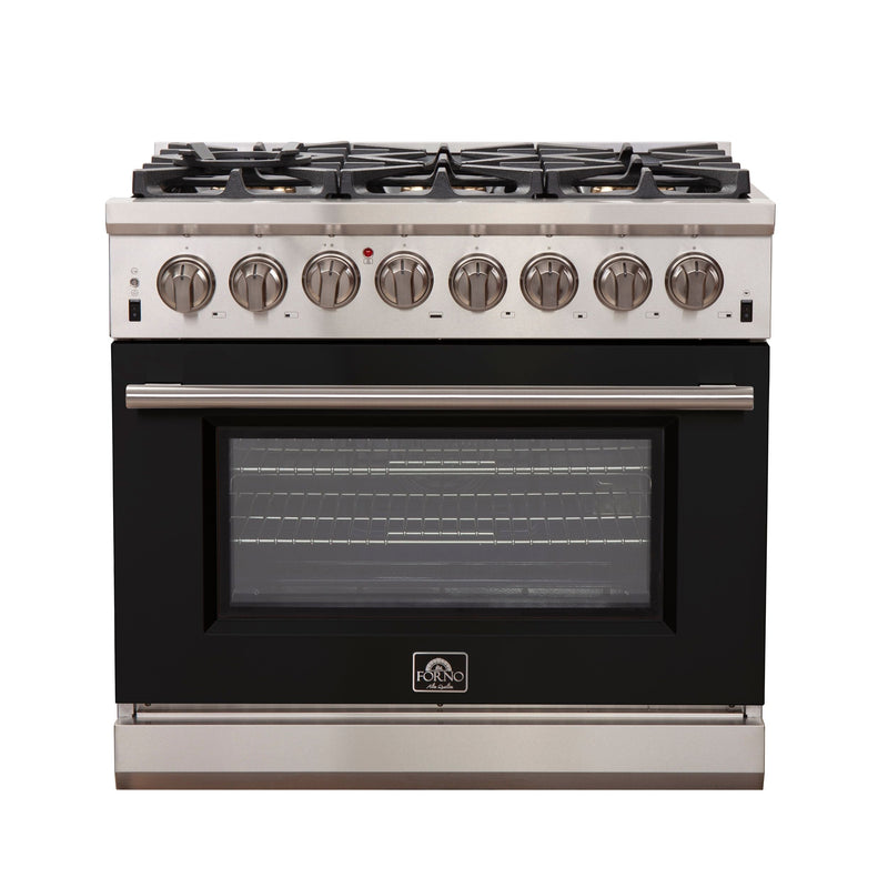 Forno 36 Inch Professional Freestanding Dual Fuel Range in Black, FFSGS6187-36BLK