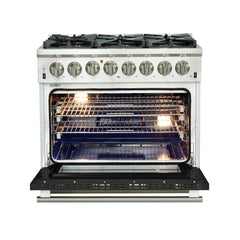 Forno 36 Inch Professional Freestanding Dual Fuel Range in Black, FFSGS6187-36BLK