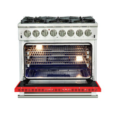 Forno 36 Inch Professional Freestanding Dual Fuel Range in Red, FFSGS6187-36RED