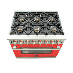 Forno 36 Inch Professional Freestanding Dual Fuel Range in Red, FFSGS6187-36RED