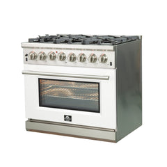 Forno 36 Inch Professional Freestanding Dual Fuel Range in White, FFSGS6187-36WHT