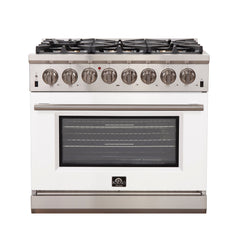 Forno 36 Inch Professional Freestanding Dual Fuel Range in White, FFSGS6187-36WHT