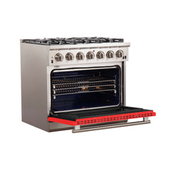 Forno 36 Inch Professional Freestanding Gas Range in Red, FFSGS6260-36RED