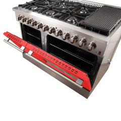 Forno 48 Inch Professional Freestanding Dual Fuel Range in Red, FFSGS6156-48RED