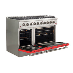 Forno 48 Inch Professional Freestanding Gas Range in Red, FFSGS6244-48RED