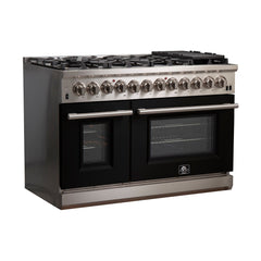 Forno 48 Inch Professional Freestanding Dual Fuel Range in Black, FFSGS6187-48BLK