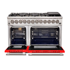 Forno 48 Inch Professional Freestanding Dual Fuel Range in Red, FFSGS6187-48RED