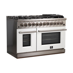 Forno 48 Inch Professional Freestanding Dual Fuel Range in White, FFSGS6187-48WHT