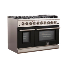 Forno 48 Inch Professional Freestanding Gas Range in Black, FFSGS6260-48BLK