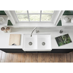 Kingston Brass 33 In. Double Bowl Farmhouse Kitchen Sink, Matte White, GKFA331810BCD