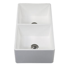 Kingston Brass 36 In. Double Bowl Farmhouse Kitchen Sink, Matte White, GKFA331810SQD