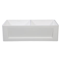 Kingston Brass 36 In. Double Bowl Farmhouse Kitchen Sink, Matte White, GKFA331810SQD