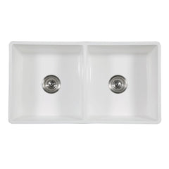 Kingston Brass 36 In. Double Bowl Farmhouse Kitchen Sink, Matte White, GKFA331810SQD