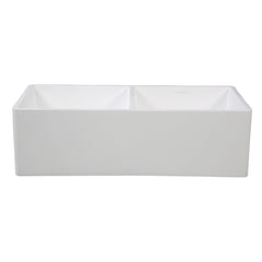 Kingston Brass 36 In. Double Bowl Farmhouse Kitchen Sink, Matte White, GKFA331810SQD