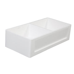 Kingston Brass 36 In. Double Bowl Farmhouse Kitchen Sink, Matte White, GKFA361810SQD