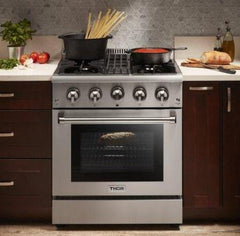 Thor Kitchen Package - 30 In. Propane Gas Burner/Electric Oven Range, Range Hood, Microwave Drawer, Refrigerator, Dishwasher, Wine Cooler, AP-HRD3088ULP-14