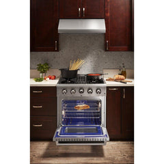 Thor Kitchen Package - 30 in. Propane Gas Burner/Electric Oven Range, Range Hood, Microwave Drawer, Refrigerator with Water and Ice Dispenser, Dishwasher, AP-HRD3088ULP-13