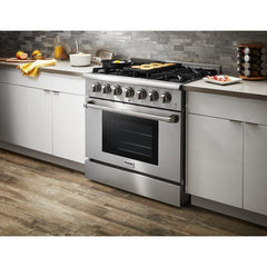 Thor Kitchen Appliance Set - 36 in. Gas Burner/Electric Oven Range, Range Hood, Dishwasher. Refrigerator, AS-HRD3606U-3