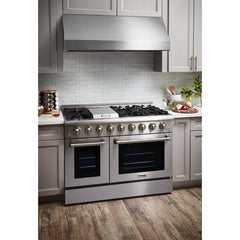 Thor Kitchen Package - 48 In. Gas Burner, Electric Oven Range, Range Hood, Refrigerator, Dishwasher, AP-HRD4803U-W-7