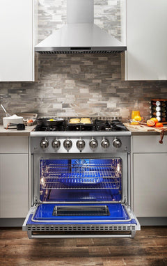 Thor Kitchen Package - 36 In. Propane Gas Range, Refrigerator with Water and Ice Dispenser, Dishwasher, AP-HRG3618ULP-9