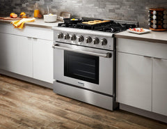 Thor Kitchen Appliance Set - 36 in. Natural Gas Range, Range Hood, Refrigerator, Dishwasher & Wine Cooler, AS-HRG3618U-4