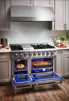 Thor Kitchen Professional Package 48 in. Gas Range, Range Hood, Refrigerator, Dishwasher, Microwave Drawer, AP-HRG4808U-W-5