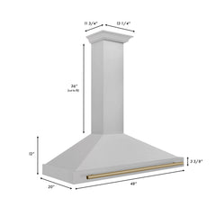 ZLINE 48 Inch Autograph Edition DuraSnow® Stainless Steel Range Hood with Champagne Bronze Handle, KB4SNZ-48-CB