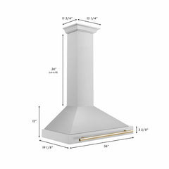 ZLINE 36 Inch Autograph Edition Stainless Steel Range Hood with Gold Handle, KB4STZ-36-G