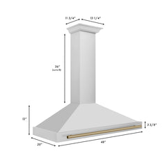 ZLINE 48 Inch Autograph Edition Stainless Steel Range Hood with Champagne Bronze Handle, KB4STZ-48-CB