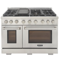 Kucht Appliance Package - 48 inch Natural Gas Range in Stainless Steel, Wall Range Hood, Refrigerator, AP-KFX480-4