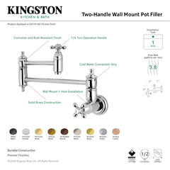 Kingston Brass Restoration Two-Handle 1-Hole Wall Mounted Pot Filler Faucet In Polished Chrome, KS3101AX