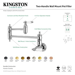 Kingston Brass Restoration Two-Handle 1-Hole Wall Mounted Pot Filler Faucet In Polished Chrome, KS3101PL