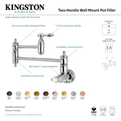 Kingston Brass Tudor Two-Handle 1-Hole Wall Mounted Pot Filler Faucet In Polished Chrome, KS3101TAL