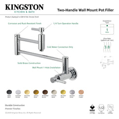 Kingston Brass Concord Two-Handle 1-Hole Wall Mounted Pot Filler Faucet In Brushed Nickel, KS8108DL