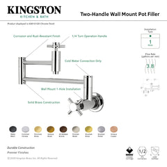 Kingston Brass Concord Two-Handle 1-Hole Wall Mounted Pot Filler Faucet In Brushed Nickel, KS8108DX